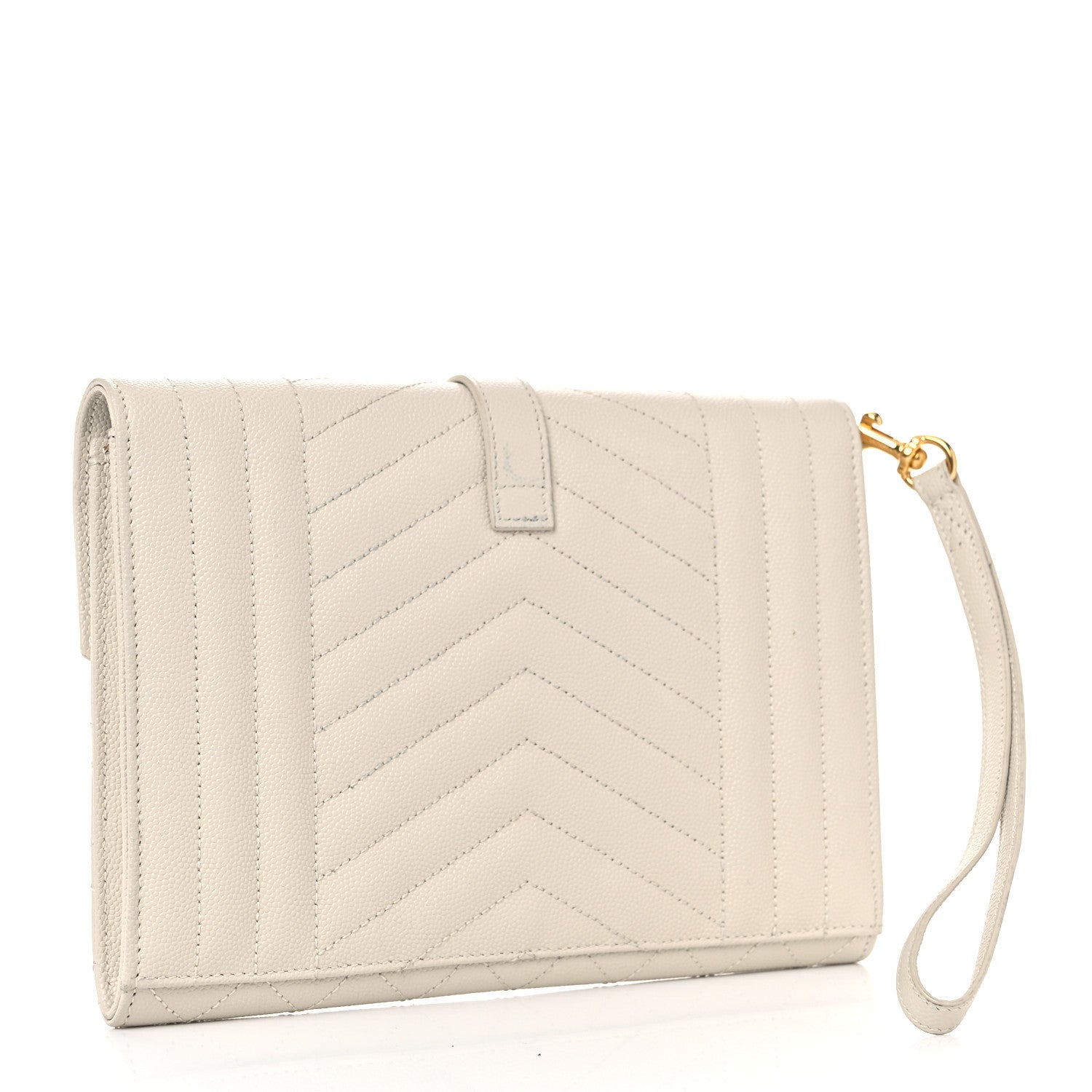 Saint Laurent Grain De Poudre Textured Mixed Matelasse Triquilt Monogram Clutch Blanc Vintage 3 of 11