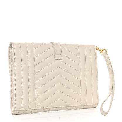 Saint Laurent Grain De Poudre Textured Mixed Matelasse Triquilt Monogram Clutch Blanc Vintage 3 of 11