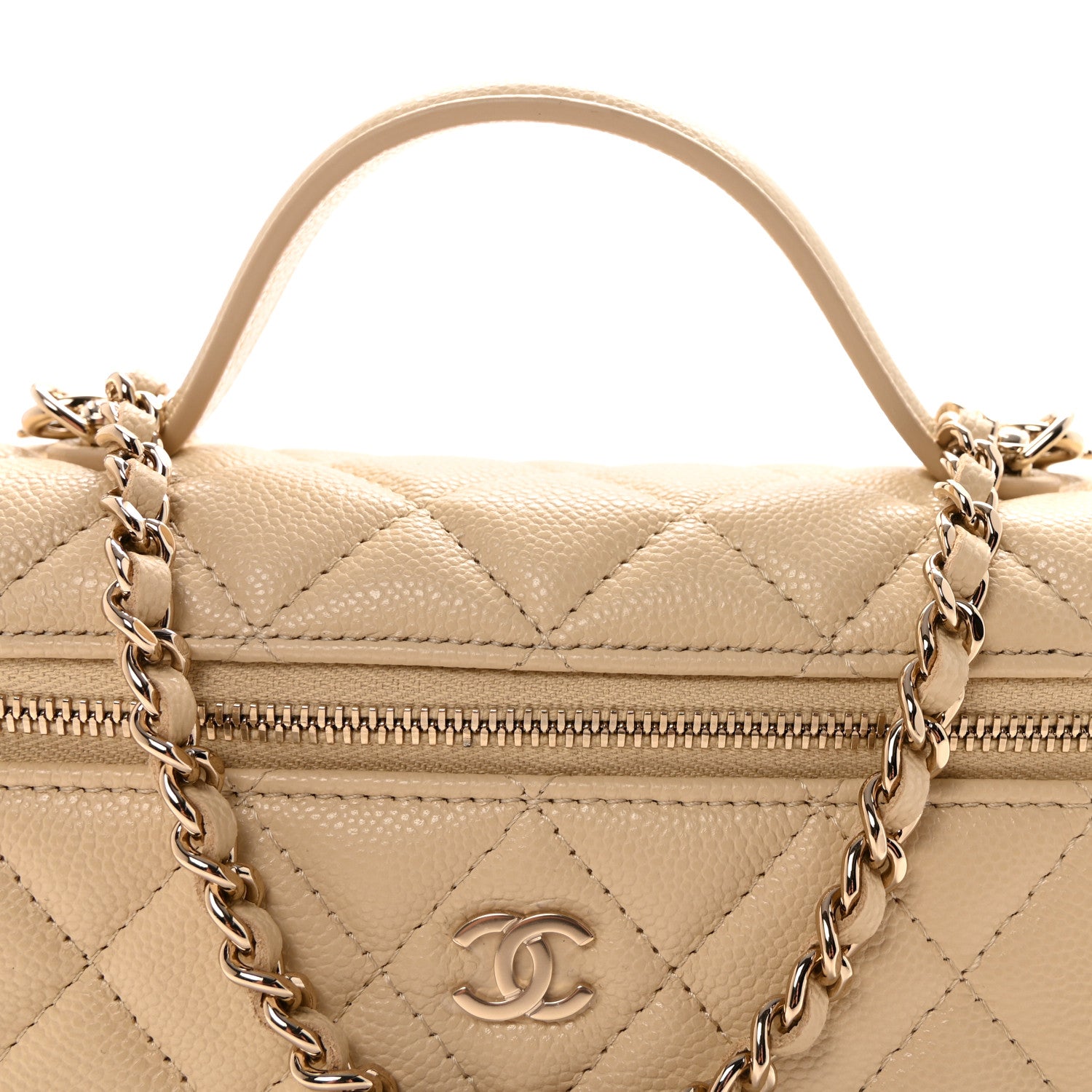 Chanel Caviar Quilted Top Handle Slim Vanity With Chain Beige 8 of 11