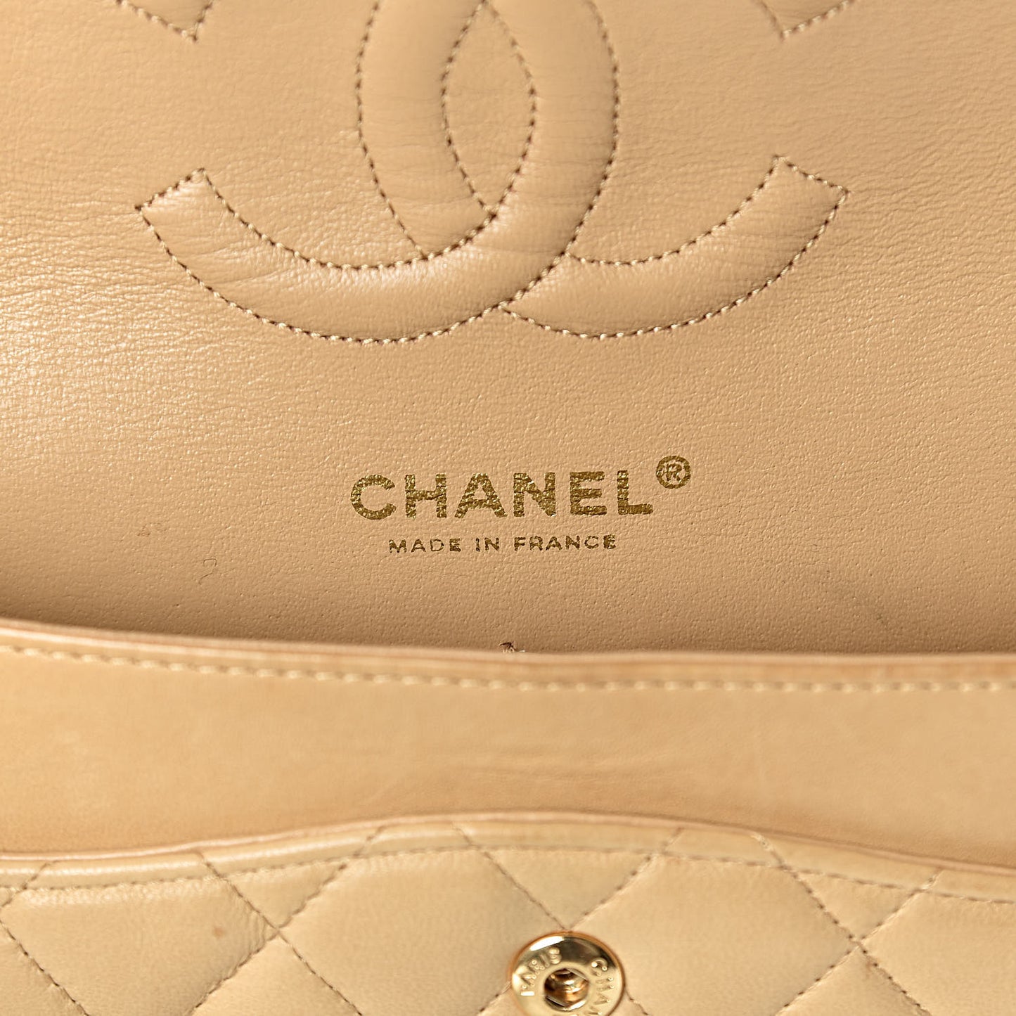 Lambskin Quilted Medium Double Flap Beige