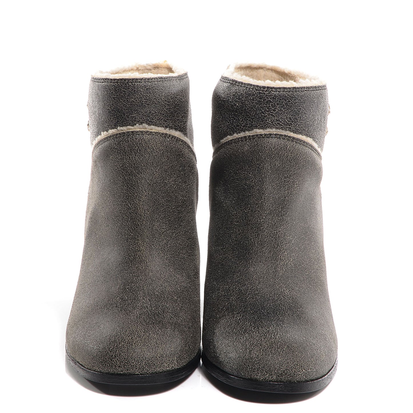 Distressed Shearling Ankle Boots Shoes 38.5 Black Beige