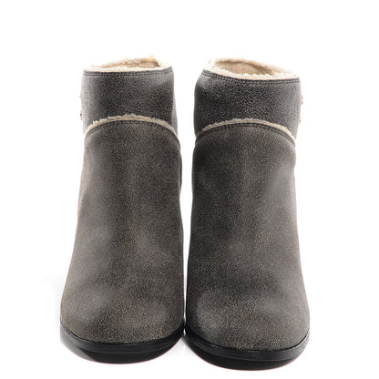 Chanel Distressed Shearling Ankle Boots Shoes 38.5 Black Beige 2 of 7