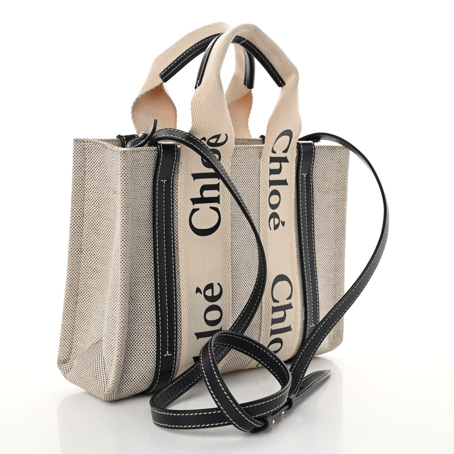 Cotton Calfskin Small Woody Ribbon Tote With Strap White Navy