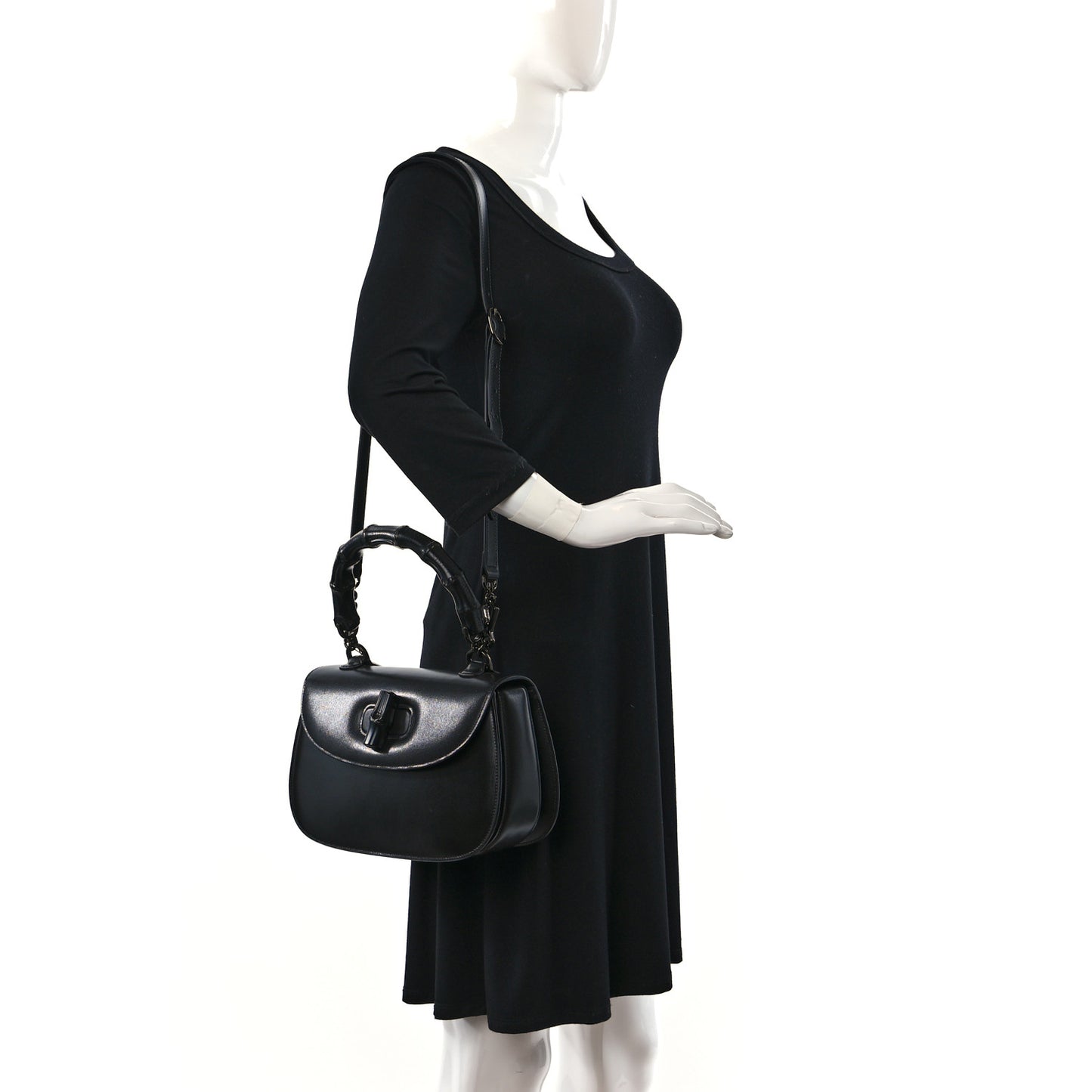 Boarded Dyana Lux Calfskin Web Monochrome Medium Bamboo 1947 Top Handle Bag Black