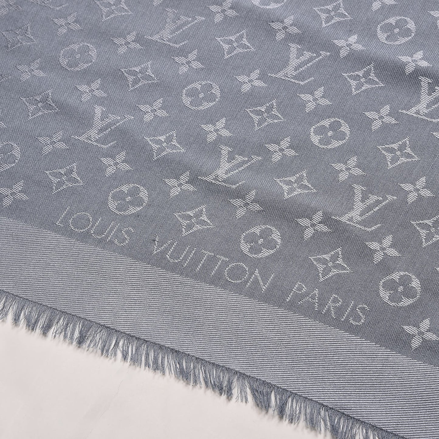 Silk Wool Monogram Shawl Charcoal Grey