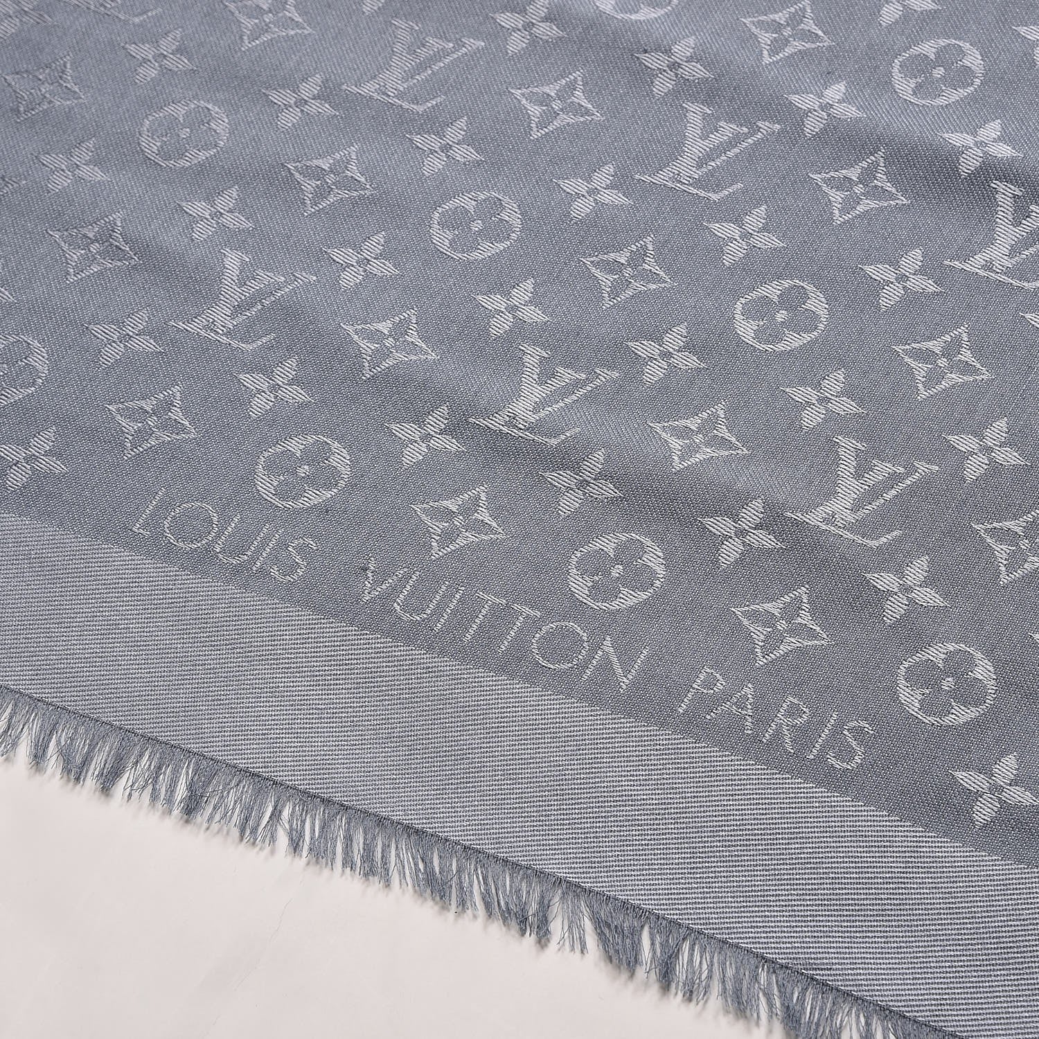Louis Vuitton Silk Wool Monogram Shawl Charcoal Grey 3 of 5