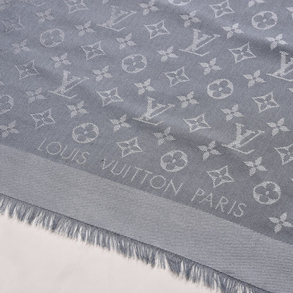 Louis Vuitton Silk Wool Monogram Shawl Charcoal Grey 3 of 5