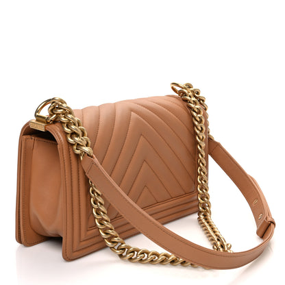 Chanel Calfskin Chevron Quilted Medium Boy Flap Beige 3 of 13