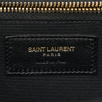 Saint Laurent Grain De Poudre Matelasse Chevron Large Monogram Satchel Black 6 of 10