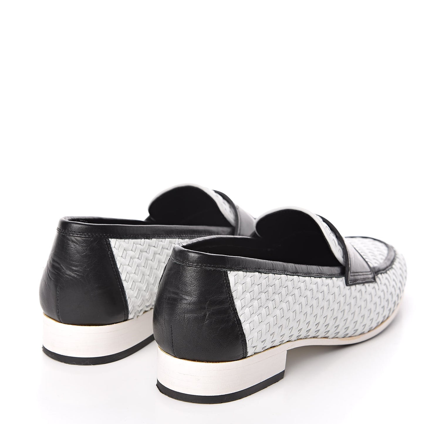 Lambskin Calfskin Braided Mocassin Loafers 38 Black White