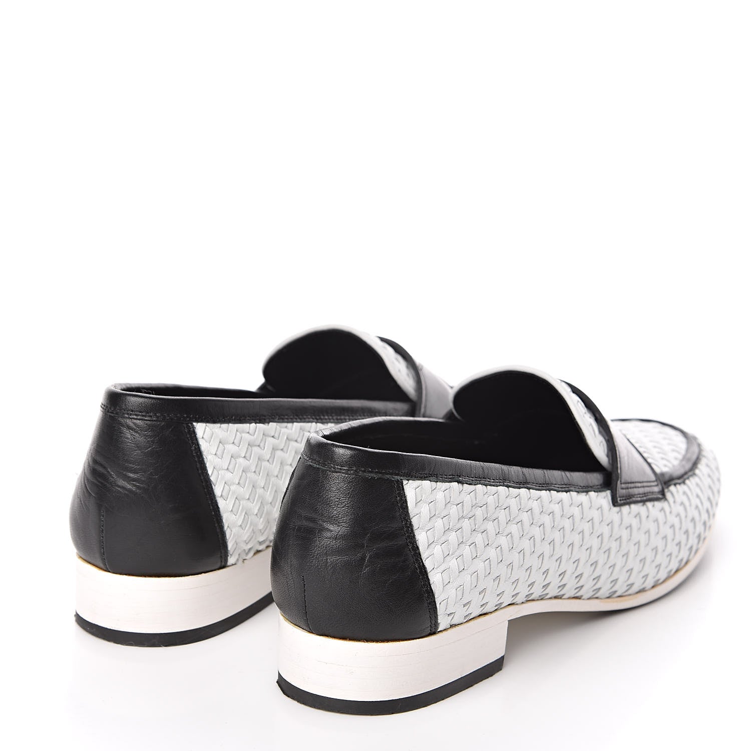 Chanel Lambskin Calfskin Braided Mocassin Loafers 38 Black White 4 of 9