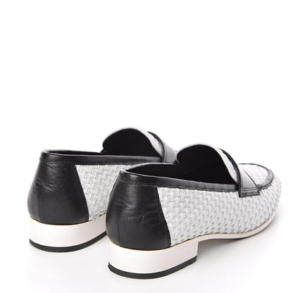 Chanel Lambskin Calfskin Braided Mocassin Loafers 38 Black White 4 of 9