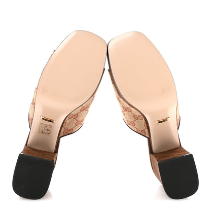 Gucci GG Monogram Kid Scamosciato Houdan Mid Heel Platform Slide Sandals 39 Beige Ruggine Maroon 6 of 9