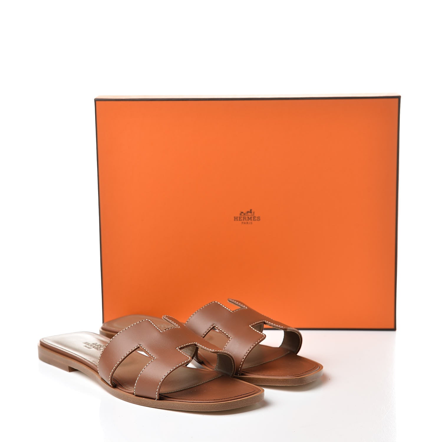 Hermes Box Calfskin Oran Sandals 38 Gold 8 of 8