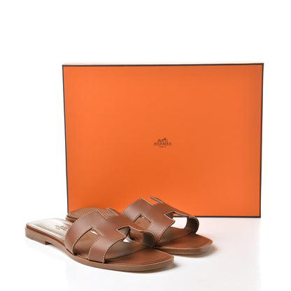 Hermes Box Calfskin Oran Sandals 38 Gold 8 of 8