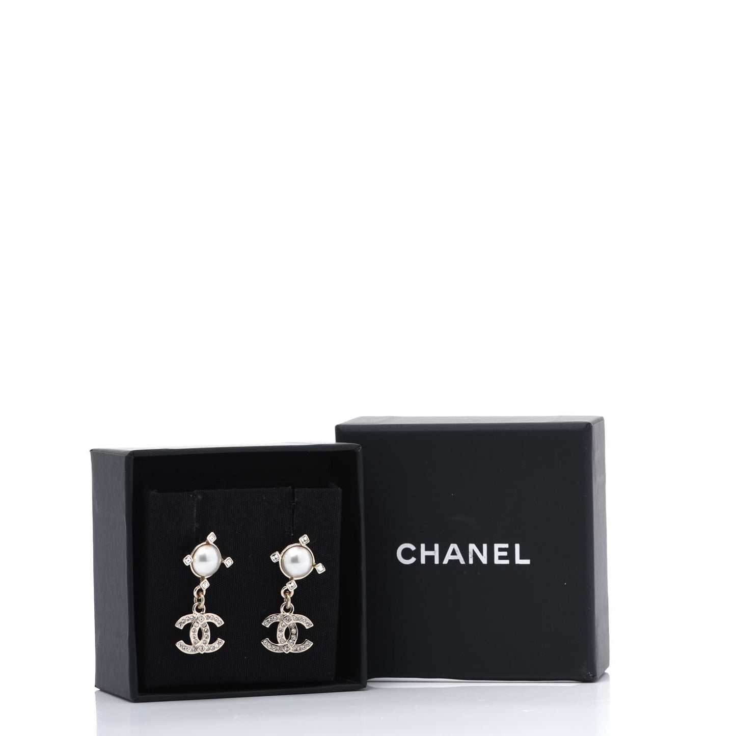 Crystal Pearl CC Drop Earrings Gold