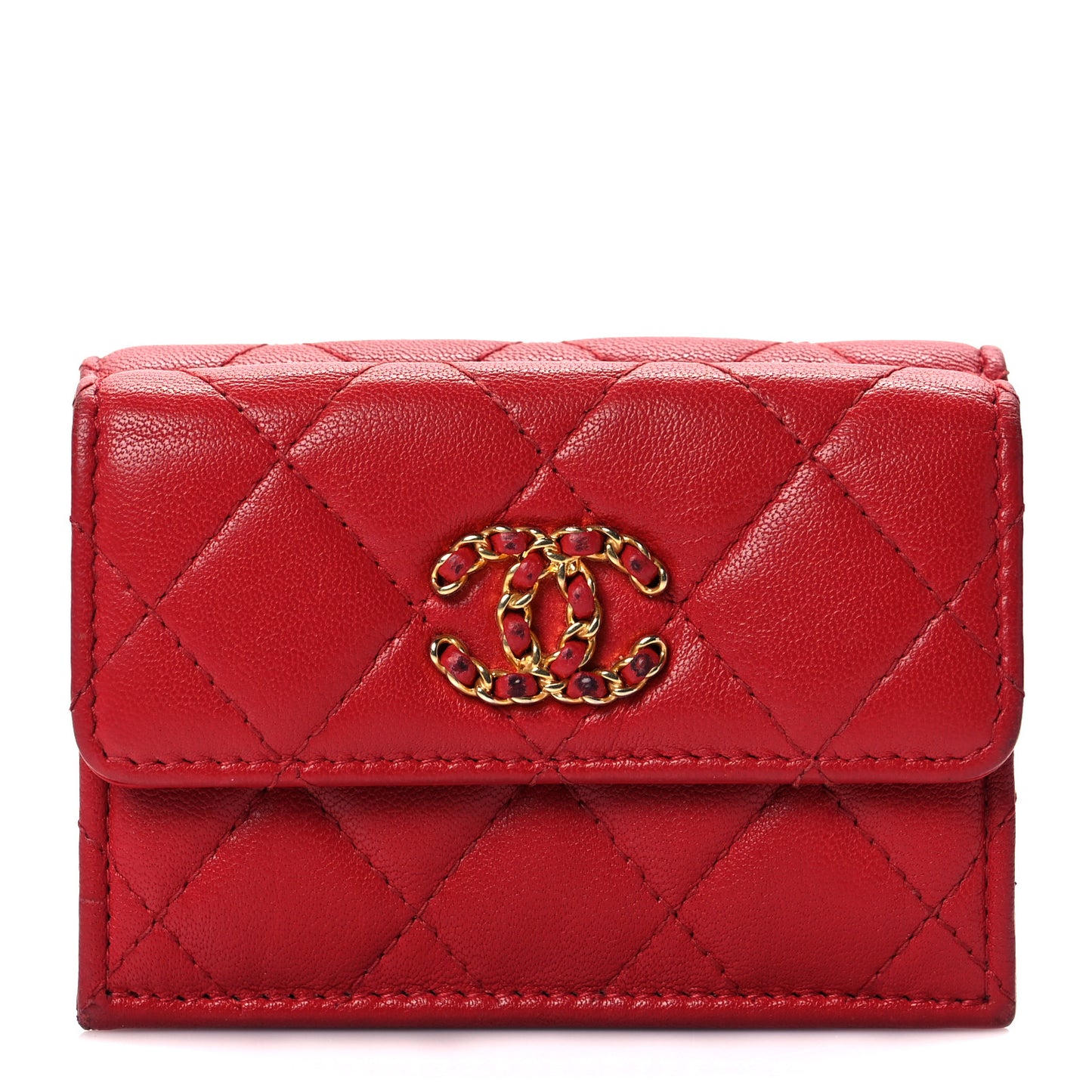 Lambskin Quilted Small Chanel 19 Flap Wallet Red