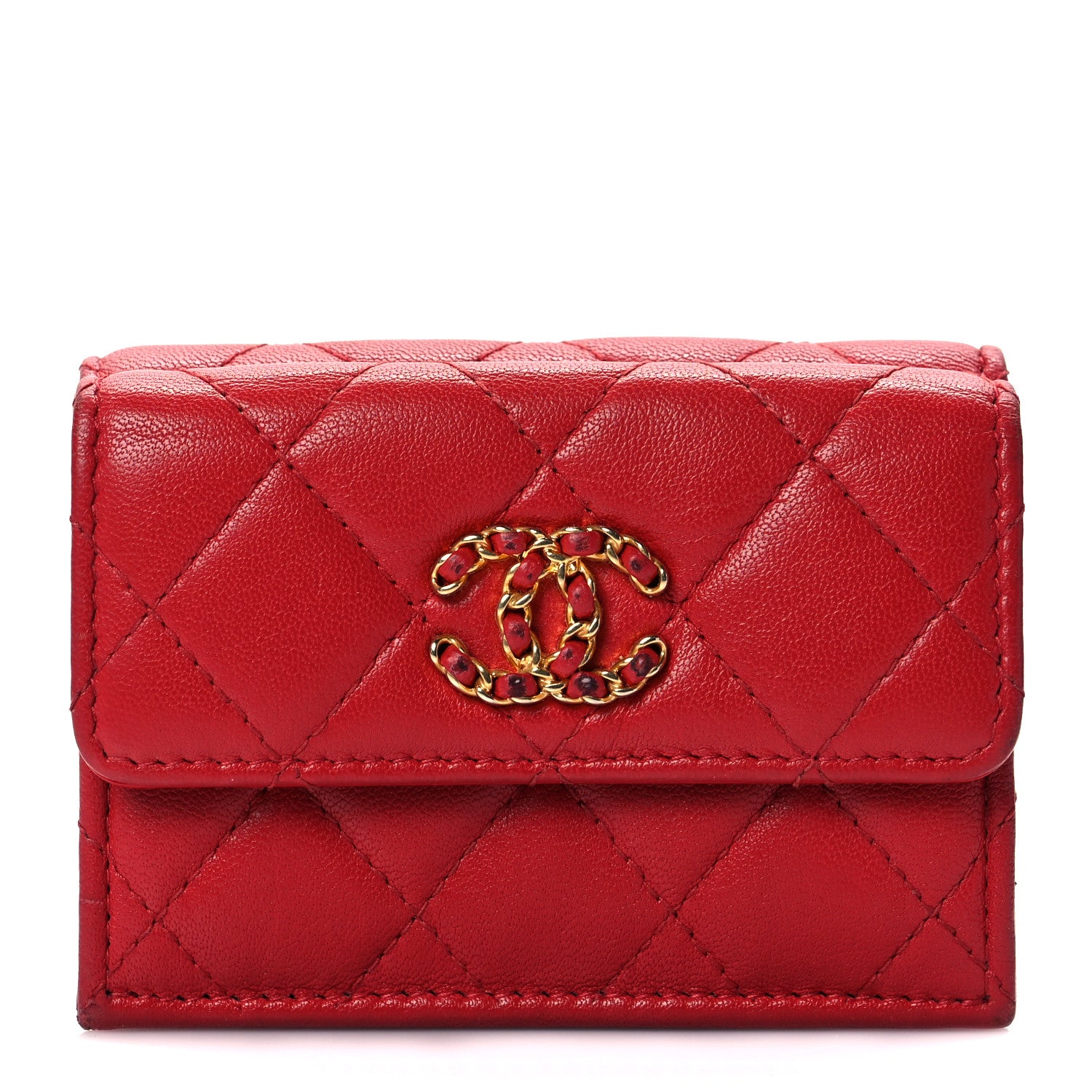 Chanel Lambskin Quilted Small Chanel 19 Flap Wallet Red 1 of 9