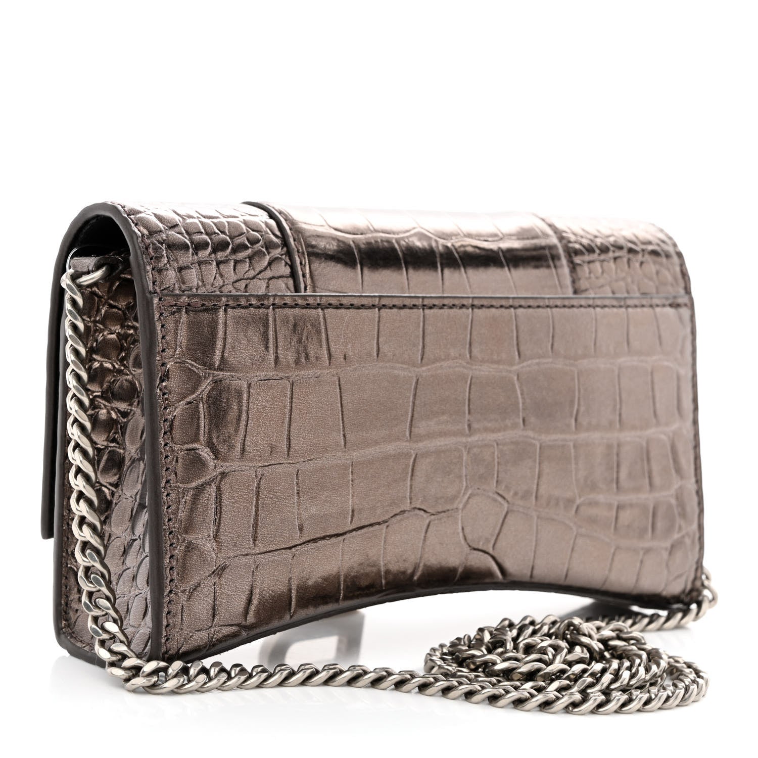 Balenciaga Shiny Metallic Calfskin Crocodile Embossed Hourglass Chain Bag Dark Bronze 3 of 10