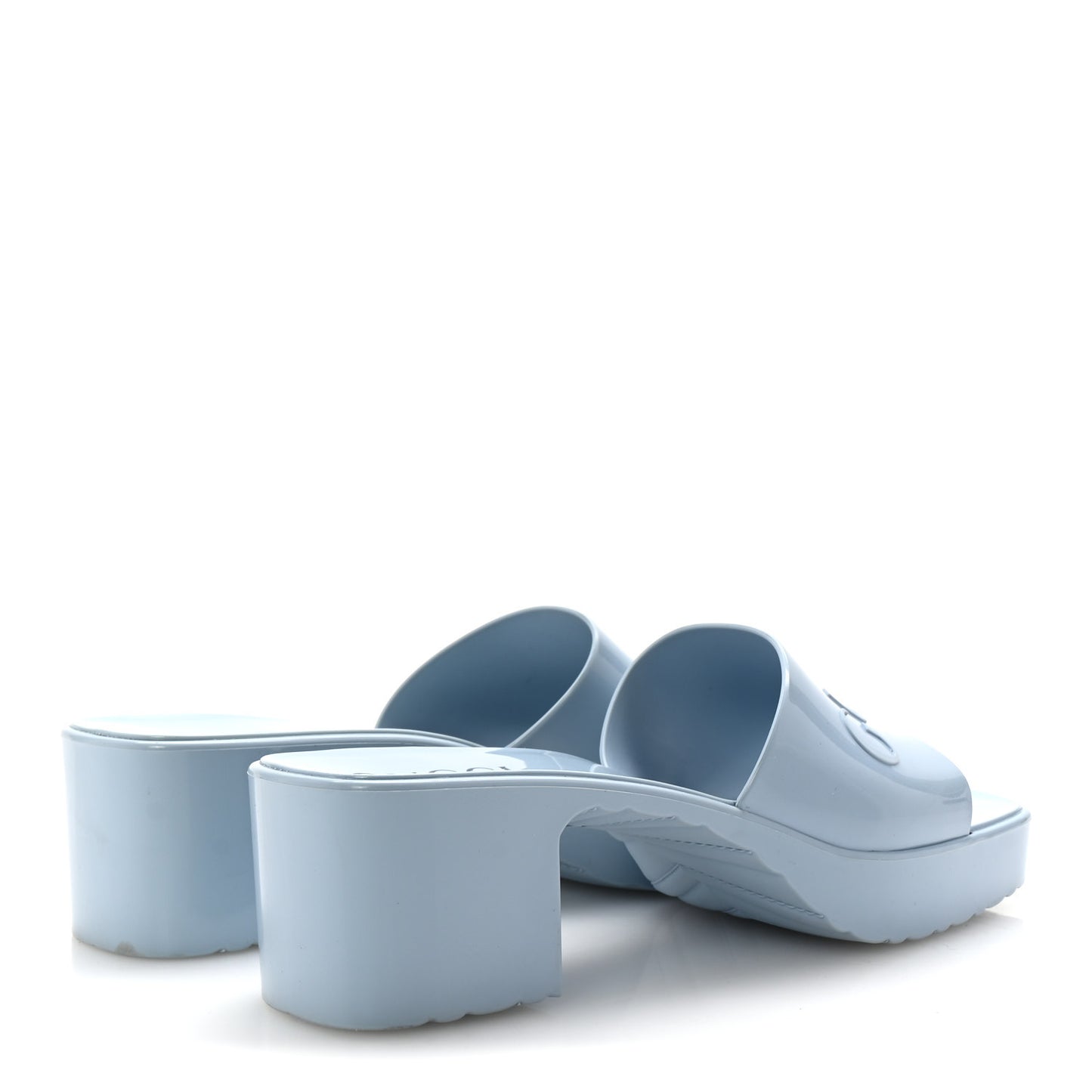 Rubber Gucci Logo Womens Platform 20/60mm Slide Sandals 36 Porcelain Light Blue