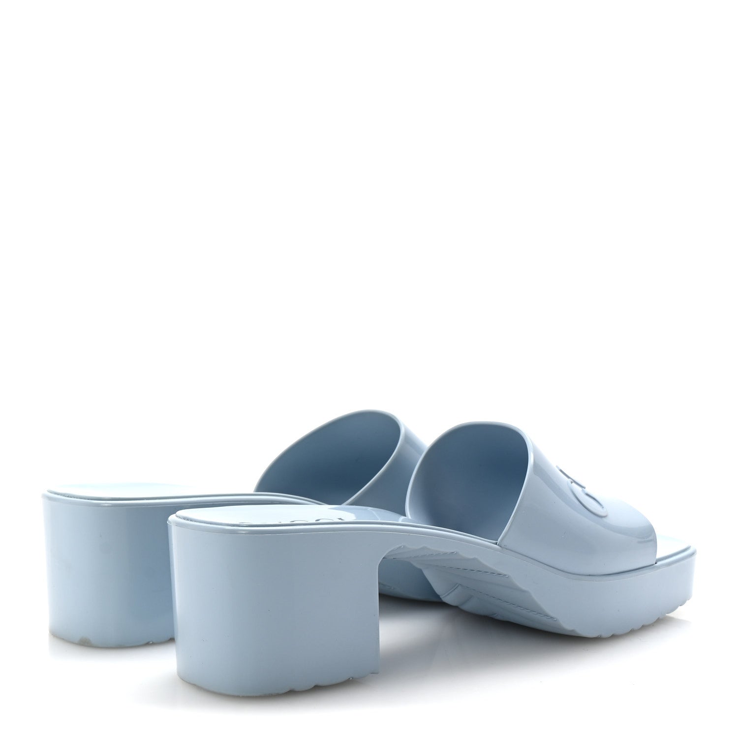 Gucci Rubber Gucci Logo Womens Platform 20/60mm Slide Sandals 36 Porcelain Light Blue 5 of 9