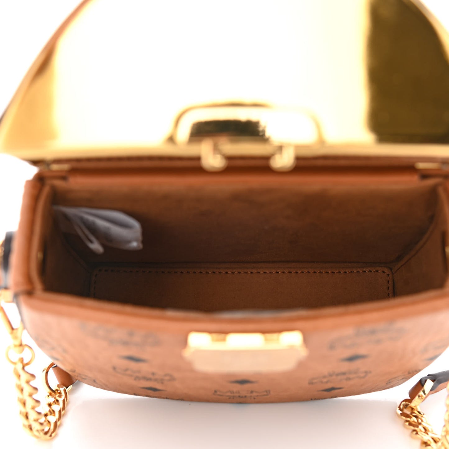 Metallic Calfskin Visetos Stark Pushlock Clutch Cognac