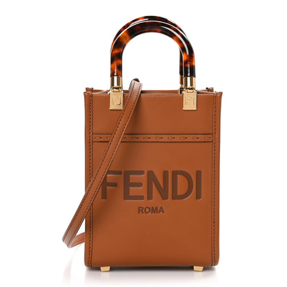 Fendi Vitello King Plexiglass Logo Embossed Mini Fendi Sunshine Shopper Tote Cuoio 1 of 10