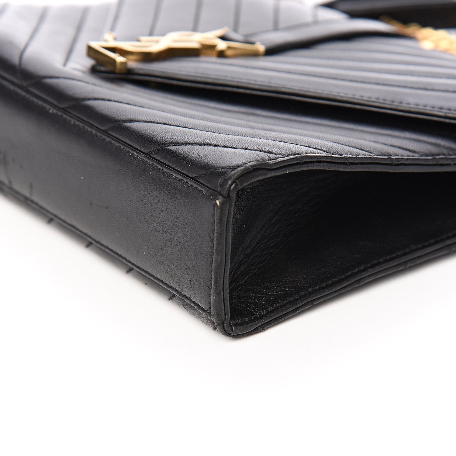 Saint Laurent Lambskin Matelasse Chevron Medium Monogram Satchel Black 9 of 10