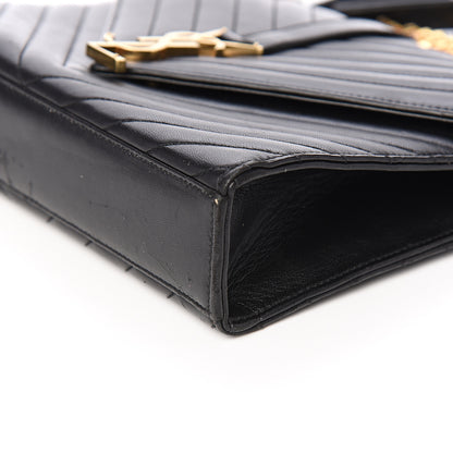 Saint Laurent Lambskin Matelasse Chevron Medium Monogram Satchel Black 9 of 10