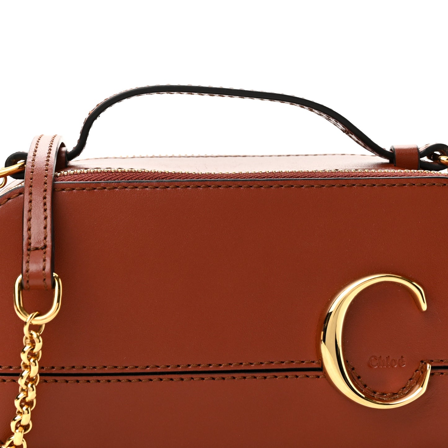 Shiny Calfskin Mini Vanity C Bag Sepia Brown
