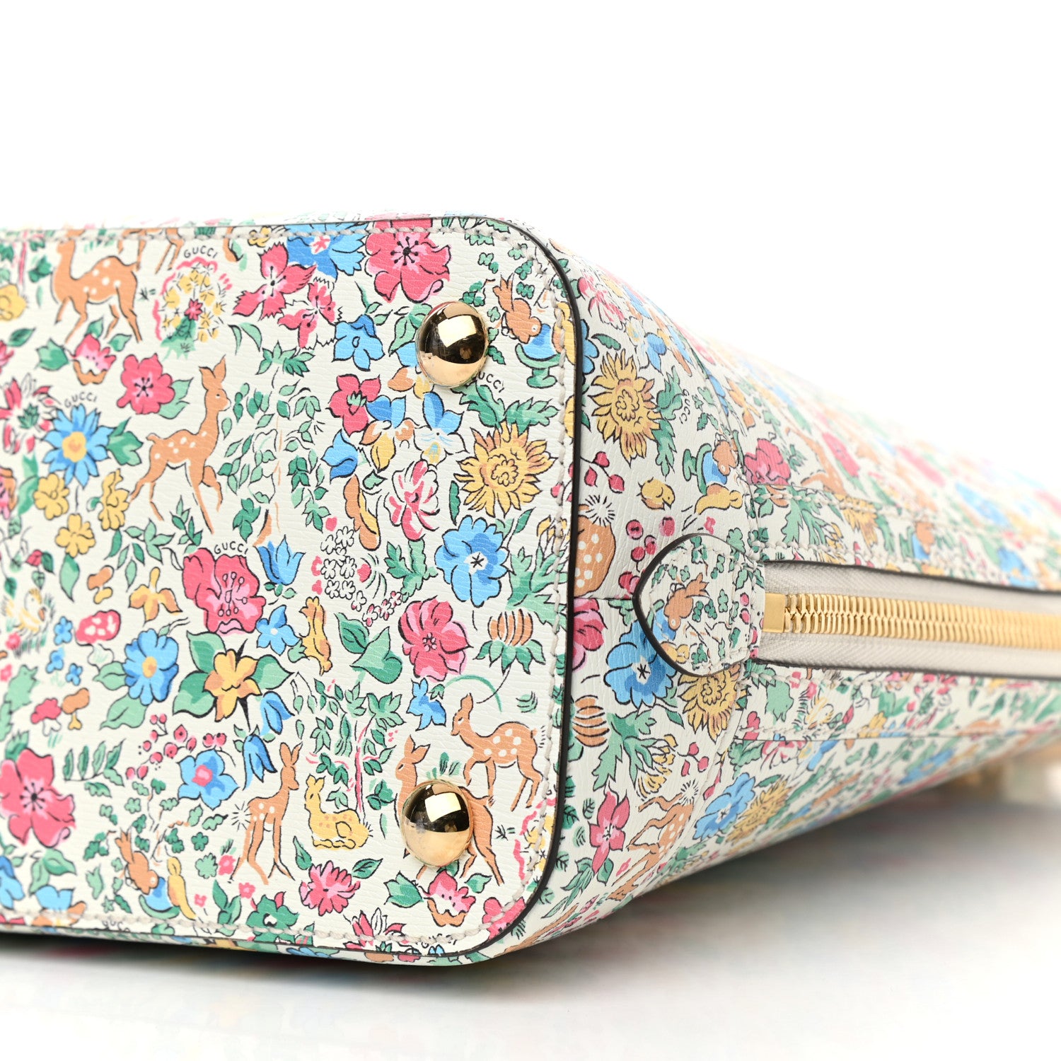 Gucci X LIBERTY OF LONDON Calfskin Floral Fawn Print Horsebit 1955 Duffle Bag Multicolor Purple Ivory 10 of 10