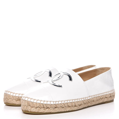 Chanel Distressed Patent CC Espadrilles 39 White Silver 3 of 10