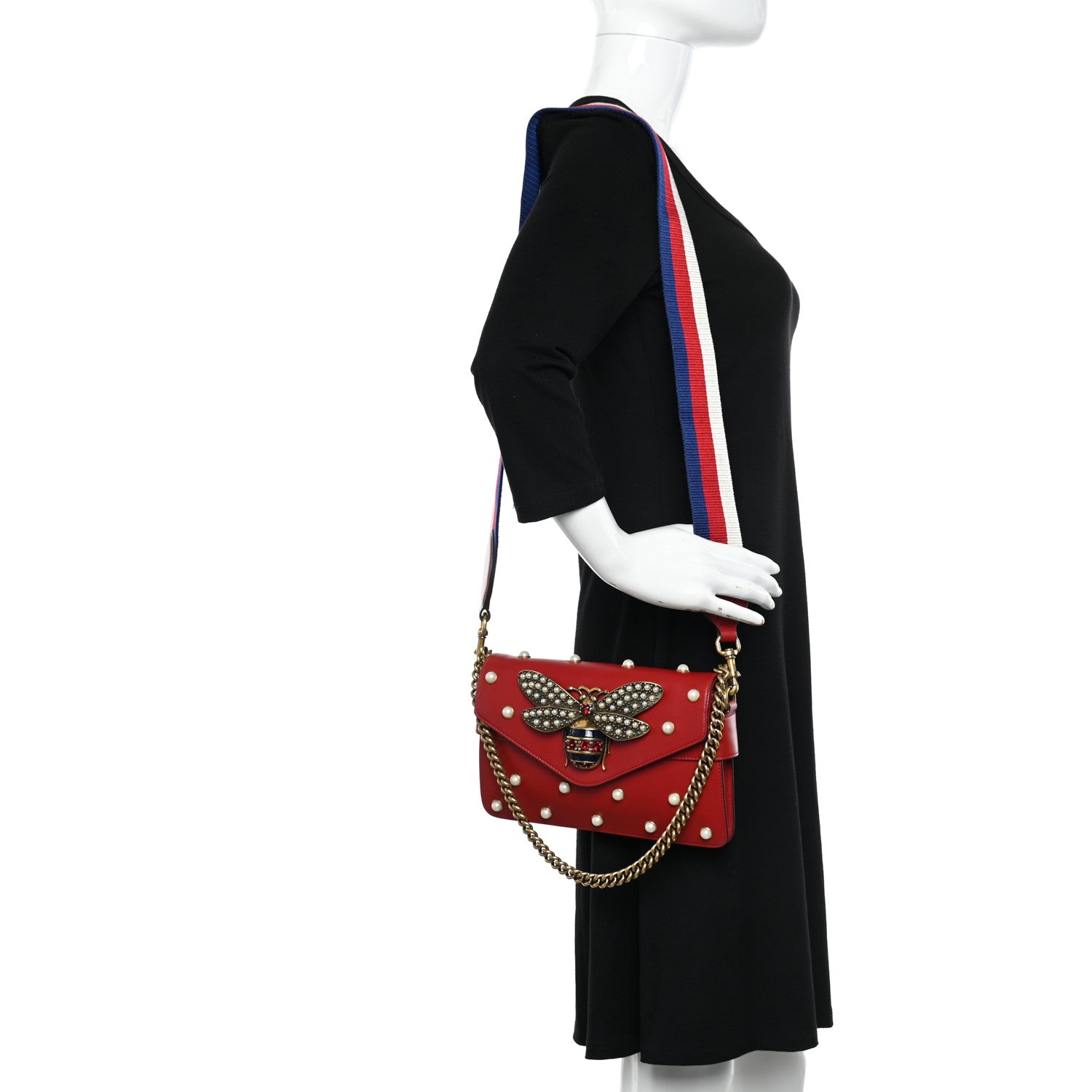 Gucci Nappa Pearl Studded Mini Queen Margaret Broadway Shoulder Bag Hibiscus Red 2 of 11