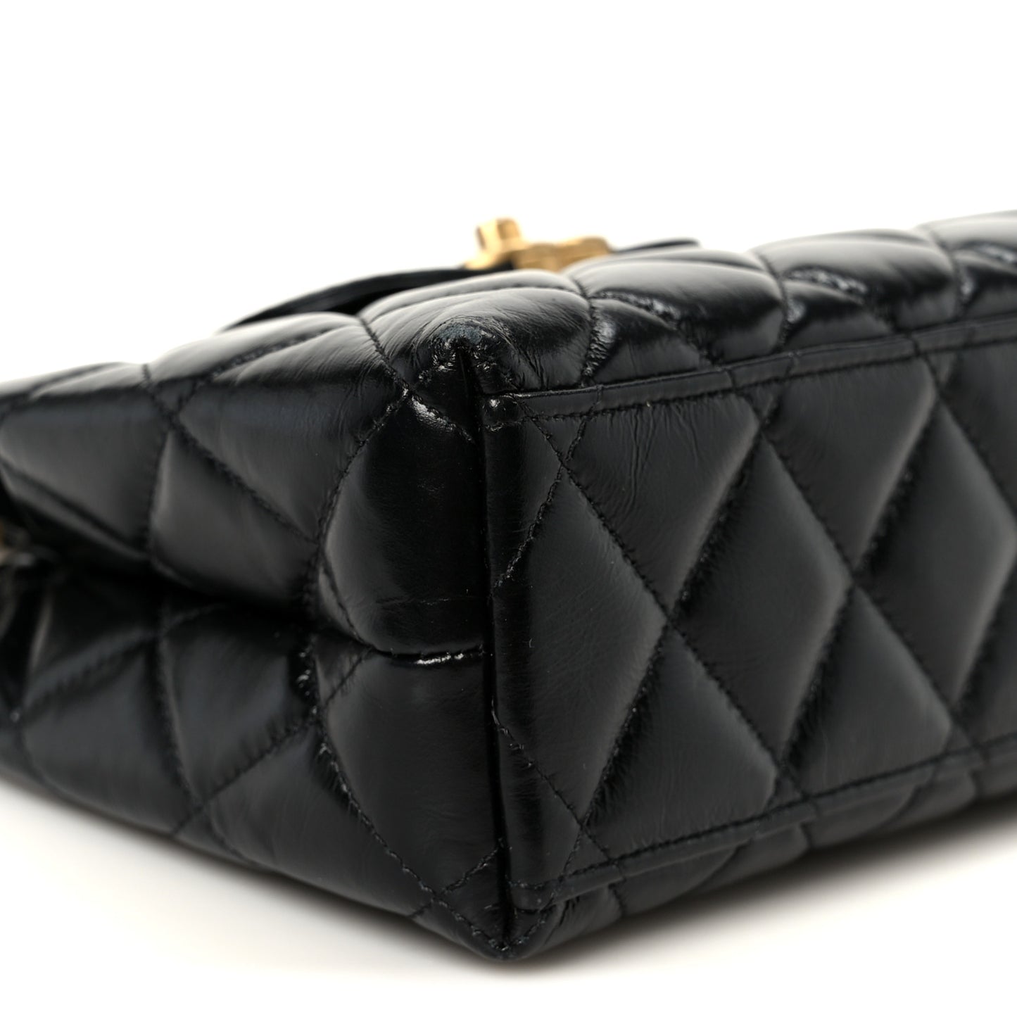 Shiny Aged Calfskin Quilted Nano Kelly Shopper Black
