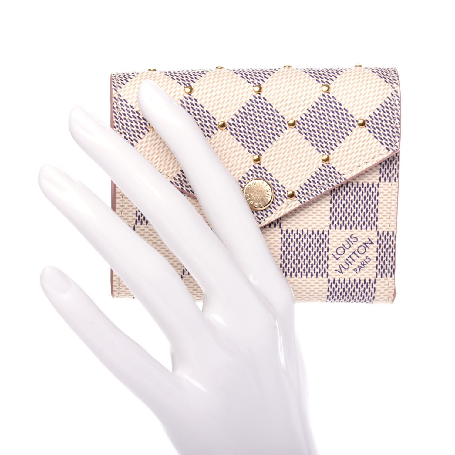 Louis Vuitton Damier Azur Studded Zoe Wallet Rose Ballerine 2 of 7
