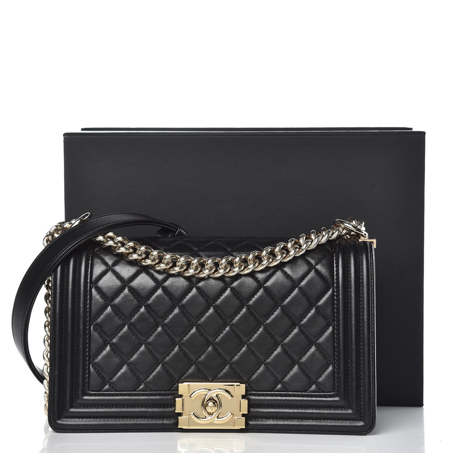 Lambskin Quilted Medium Boy Flap Black
