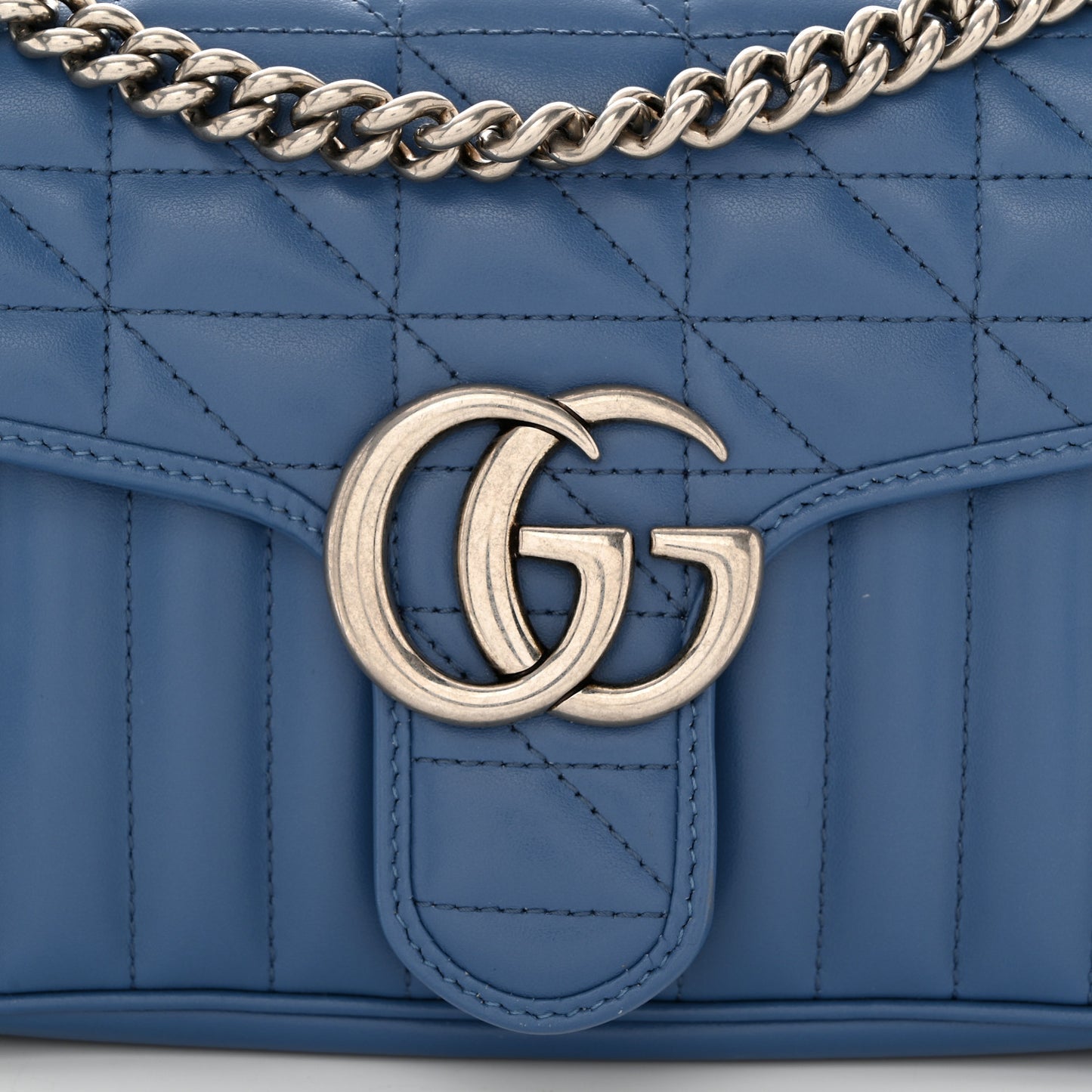Calfskin Matelasse Mini GG Marmont Shoulder Bag Clear Sky Blue