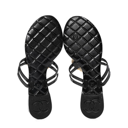 Chanel Jelly Camellia Thong Sandals 37 Black Ivory 5 of 5