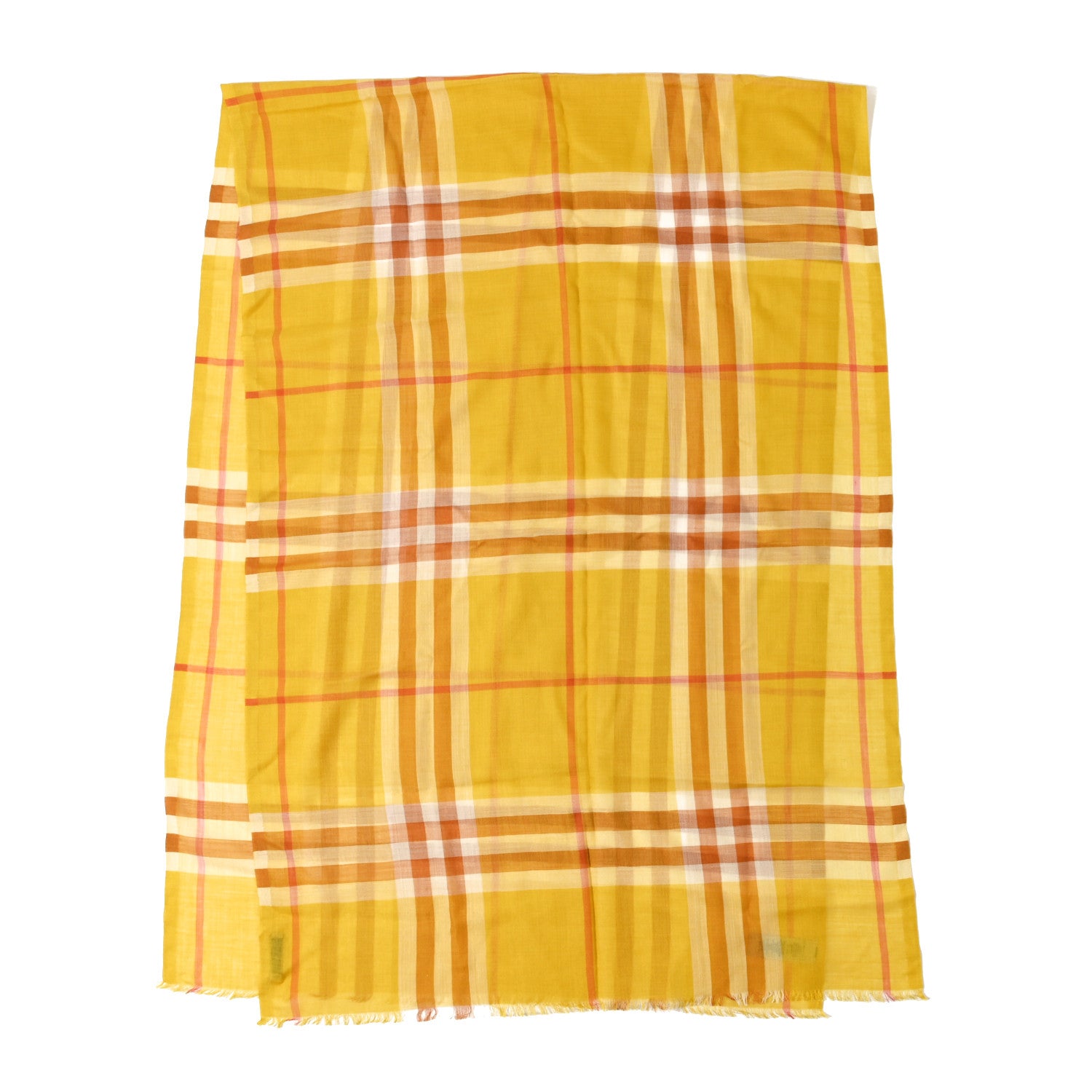 Burberry Wool Silk Check Fringe Scarf Yellow 2 of 4