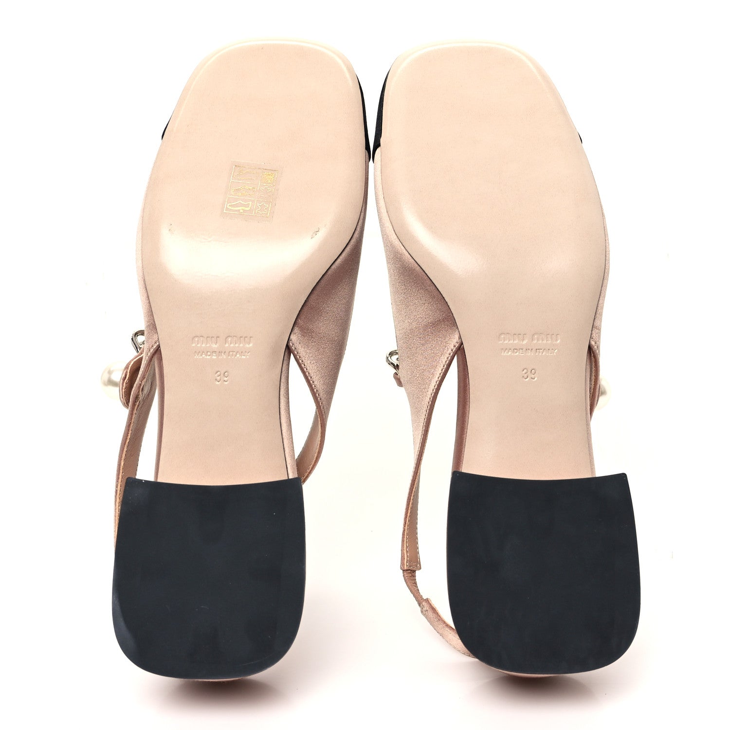 Miu Miu Satin Chain Pearl Slingback Pumps 39 Cammeo Black 6 of 9