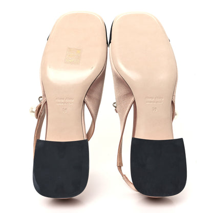 Miu Miu Satin Chain Pearl Slingback Pumps 39 Cammeo Black 6 of 9