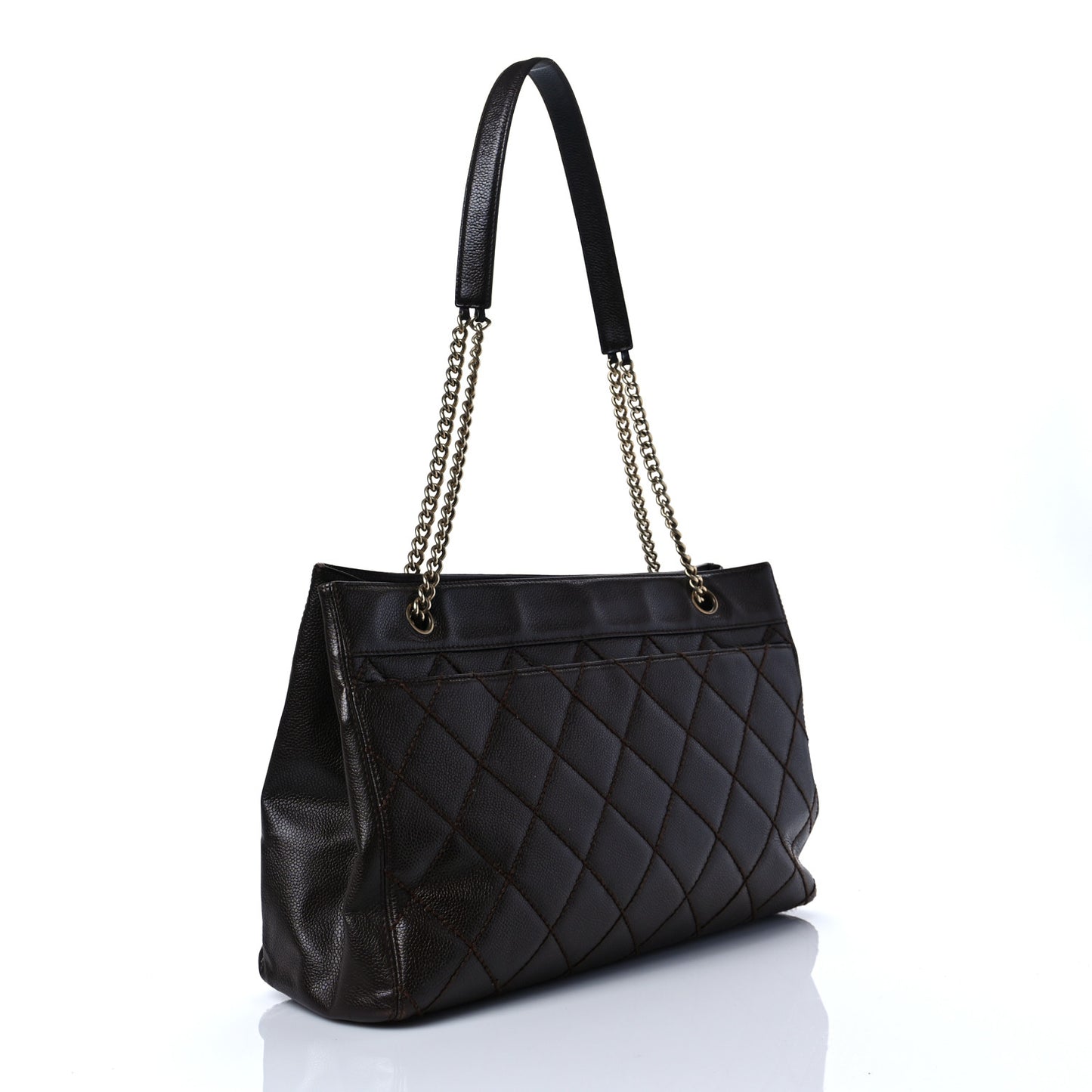 Caviar Quilted Shopping Tote Dark Brown