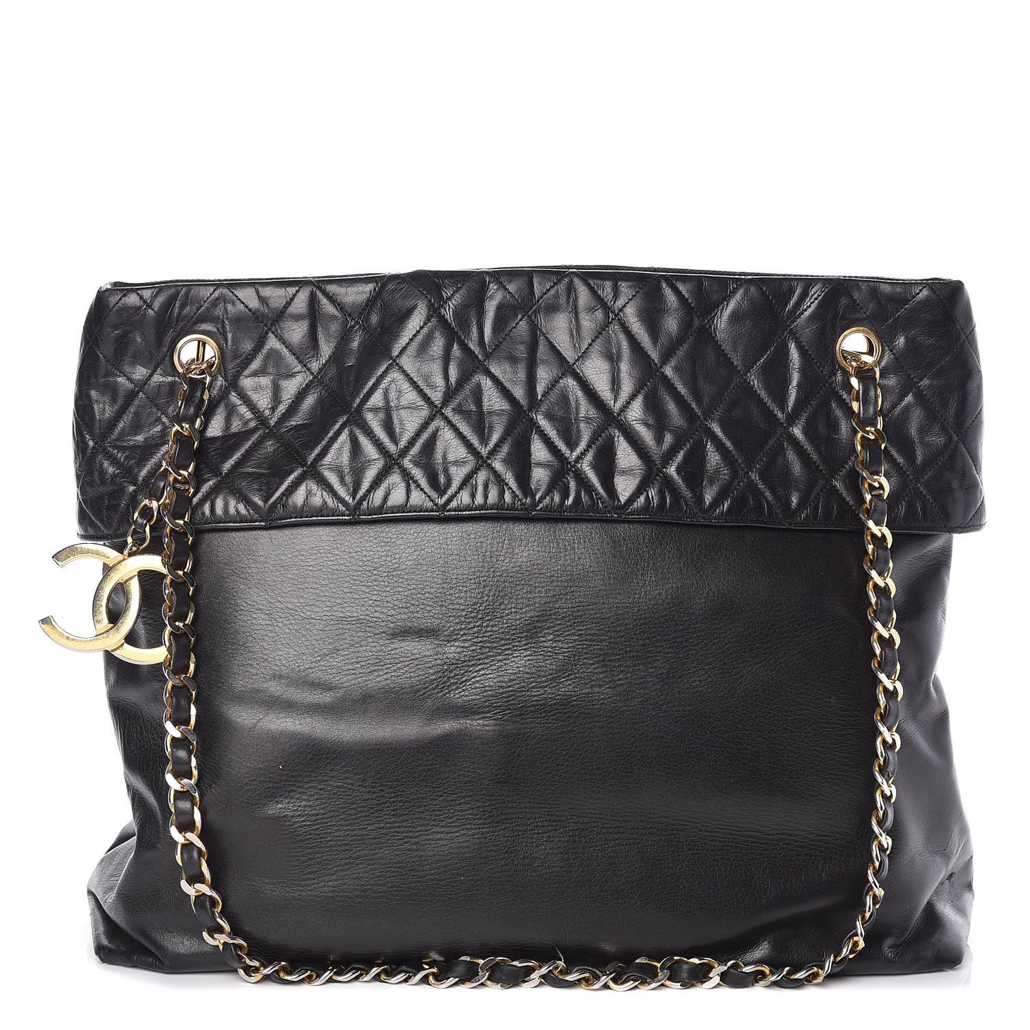 Calfskin Quilted Large Shoulder Bag Black