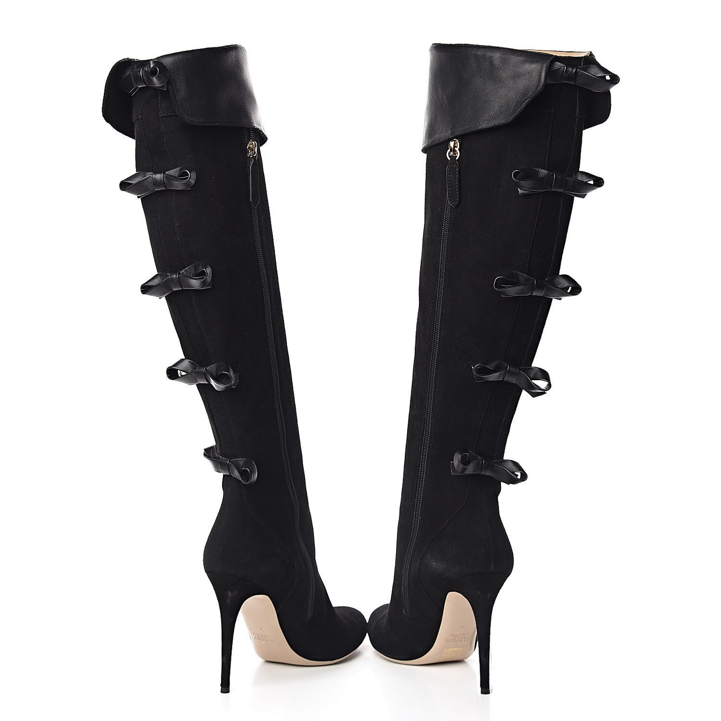 Calfskin Suede Bow Tall Boots 40 Black
