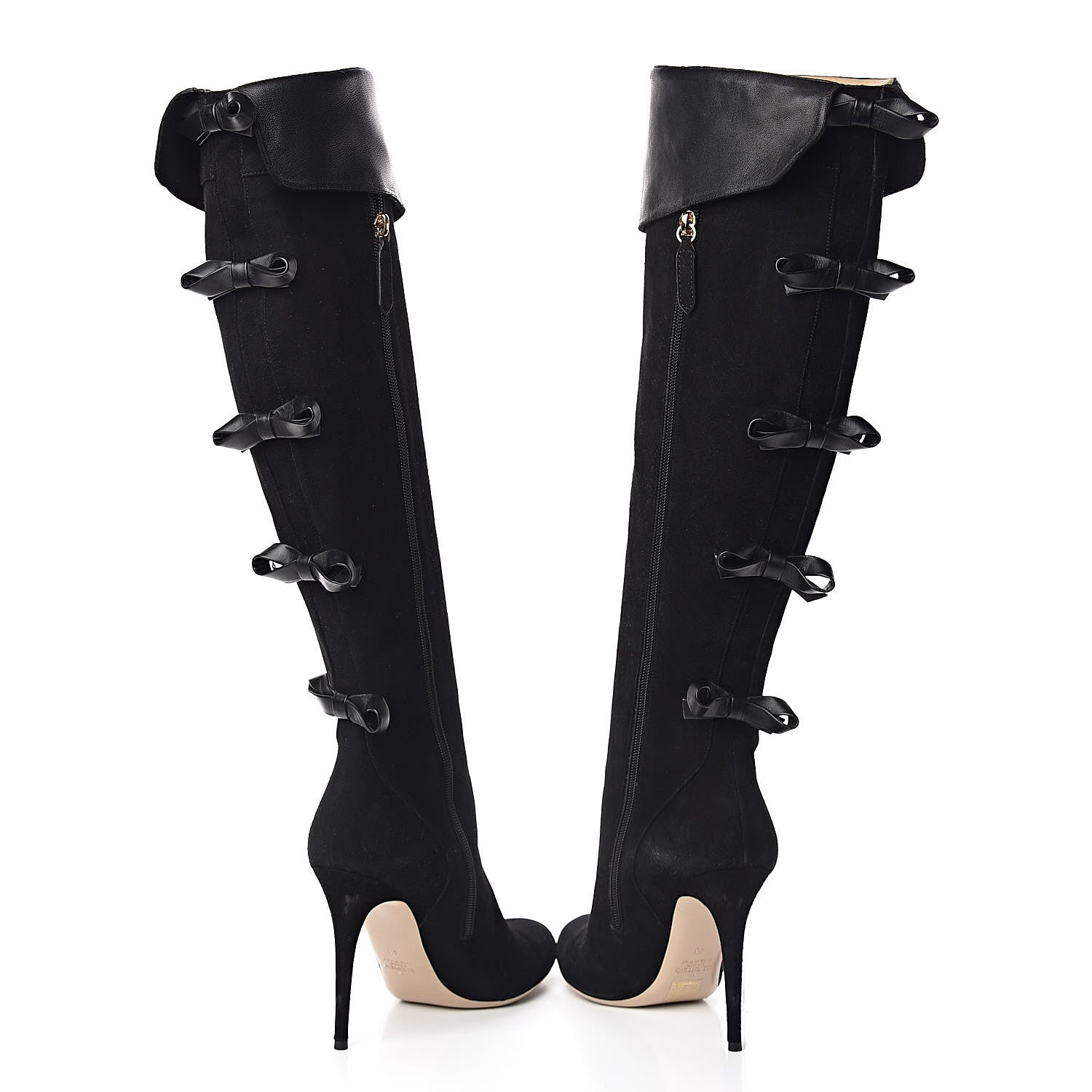 Valentino Garavani Calfskin Suede Bow Tall Boots 40 Black 8 of 9