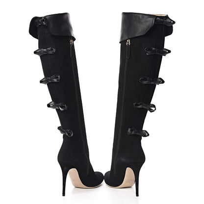 Valentino Garavani Calfskin Suede Bow Tall Boots 40 Black 8 of 9