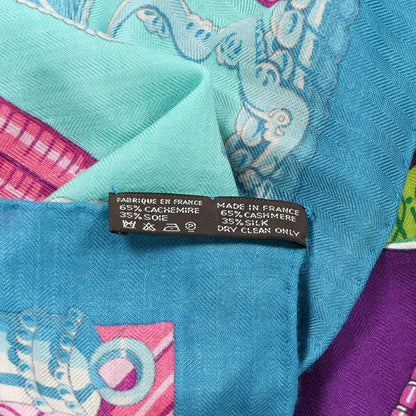 Hermes Cashmere Silk Ceintures et Liens Shawl 140 Aqua Violet Turquoise 4 of 5