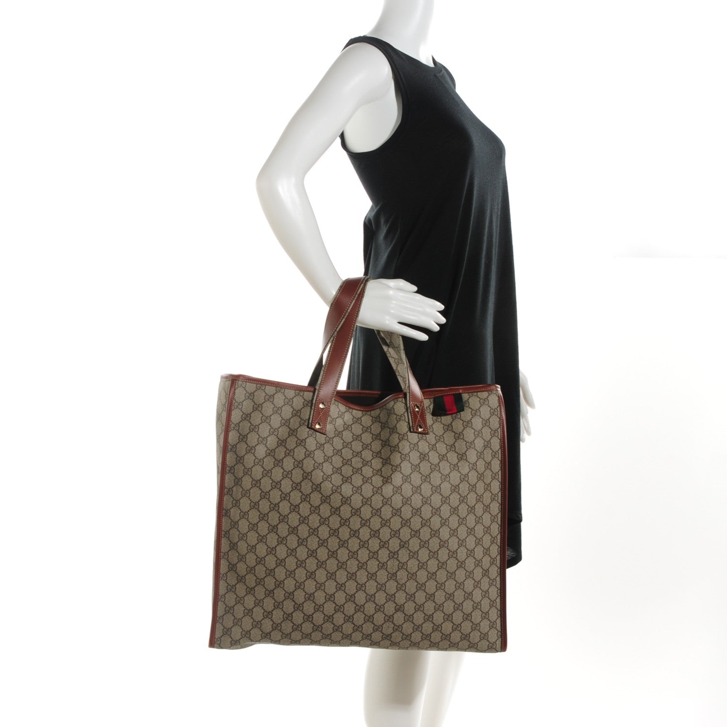 Gucci GG Plus Monogram Large Signature Web Loop Tote Brown 3 of 10