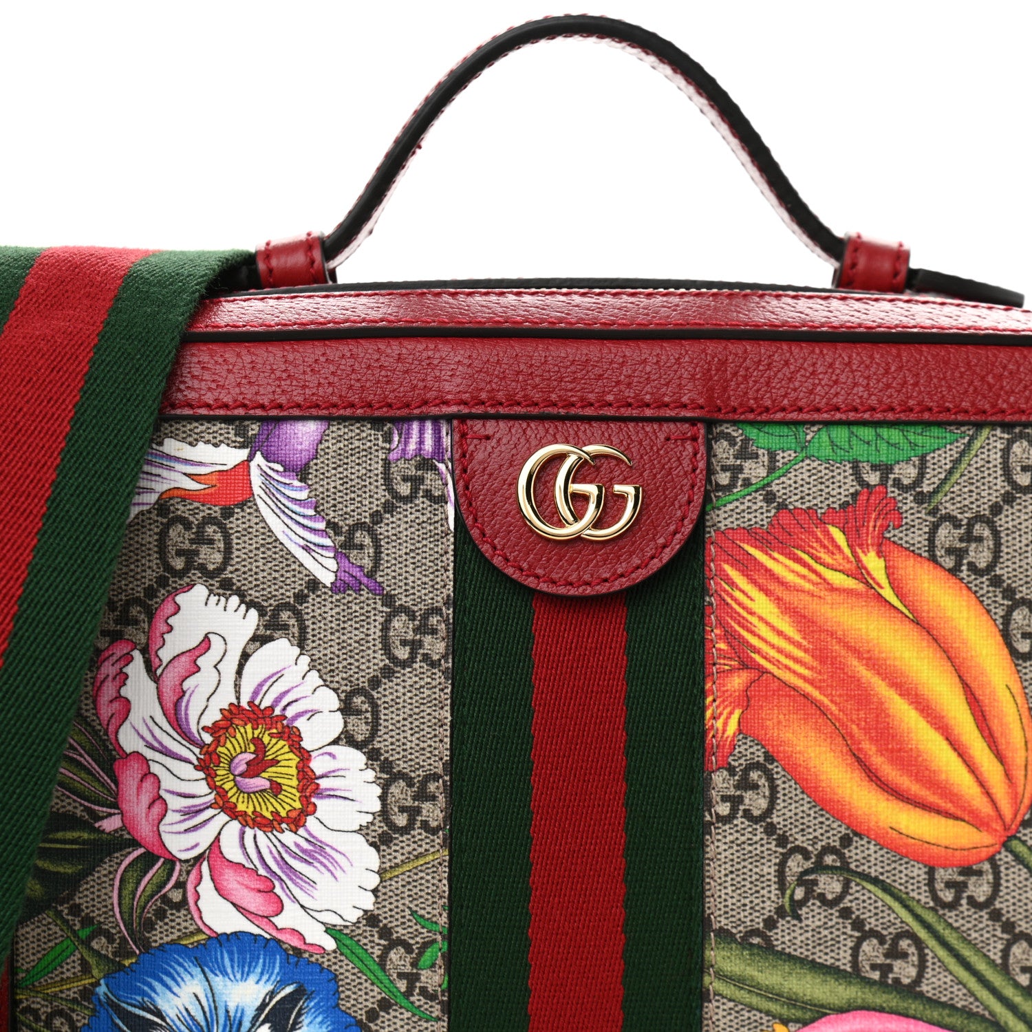 Gucci GG Supreme Monogram Flora Web Small Ophidia Top Handle Shoulder Bag Hibiscus Red 9 of 13