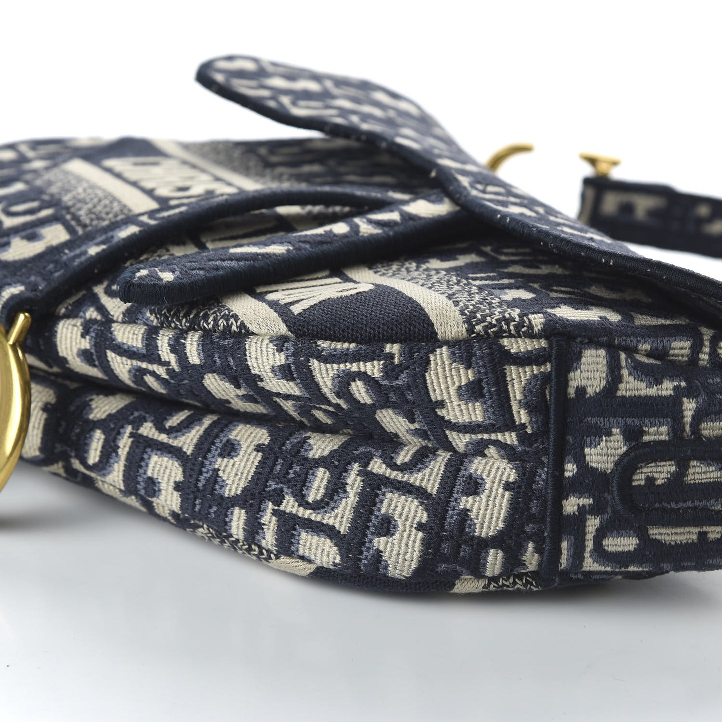 Oblique Embroidered Saddle Bag Blue